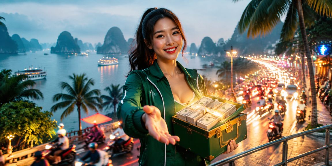 Trải nghiệm casino và cá cược qua điện thoại tại Hạ Long Bay – màn hình neon sống động